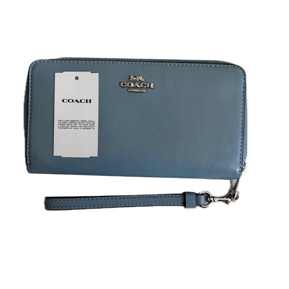 Coach Leather Zip Around Wristlet Wallet Blue Nickel Hardware NWT $298 - Picture 9 of 10